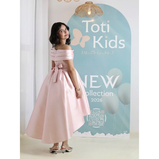 صورة فستان بناتي وردي أوف شولدر | فستان هاي لو للمناسبات - M3750